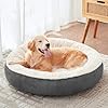36 inches Donut Dog Bed for Large Dogs – Calming Round Pet Bed with Removable&Washable Cover, Plush Faux Fur & Corduroy, Fits Pets up to 80 lbs(Dark Grey, Large)