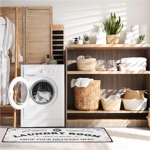 Zoke Laundry Room Rug Runner Stylish Non-Slip Laundry Room Mat 20"x47", Versatile, Waterproof Runner for Laundry, Kitchen, and Bathroom, Mudroom Decor and Farmhouse Charm