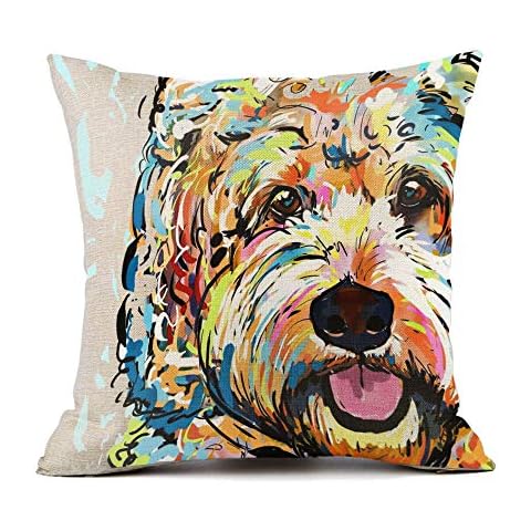 Redland Art Süßer Kissenbezug mit Goldendoodle-Frisé-Hunde-Muster, Leinen, Kissenbezug, Sofakissen, Heimdekoration, 45 x 45 cm Cover