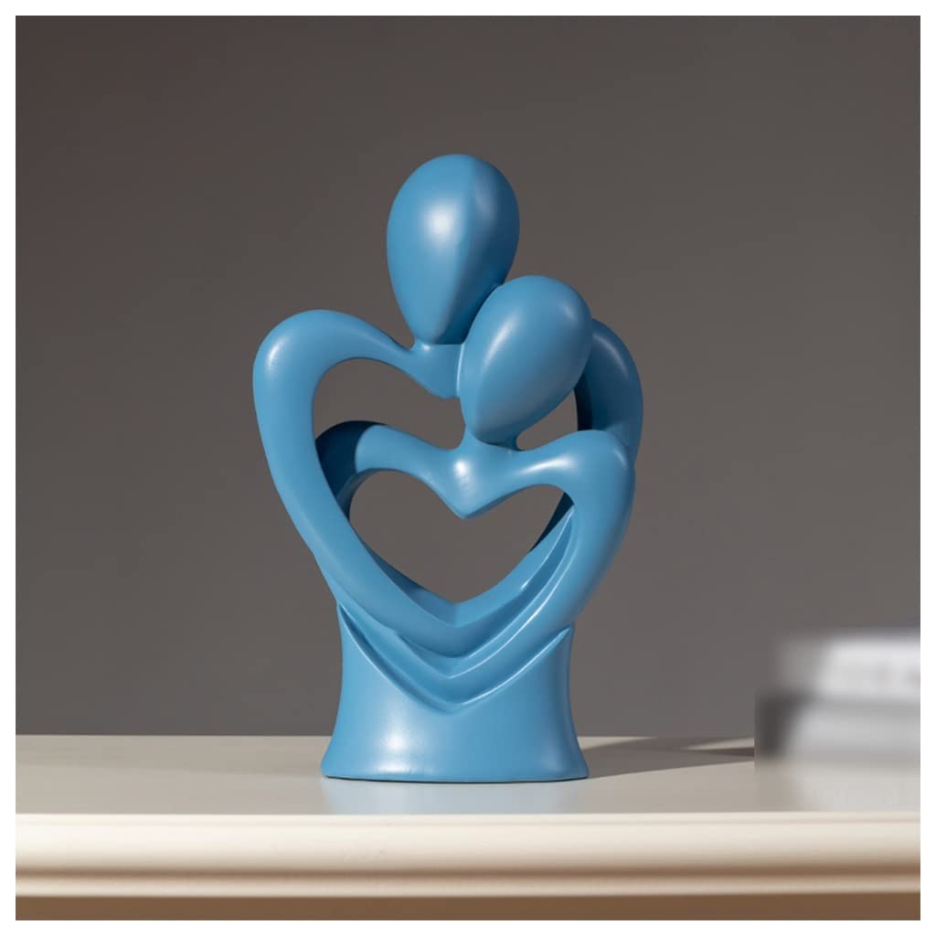GHKryD statue, Resin Heart-Shaped Hugging Couple Lovers Collectible Figurines Room Decor for Bedroom Living(Blue)