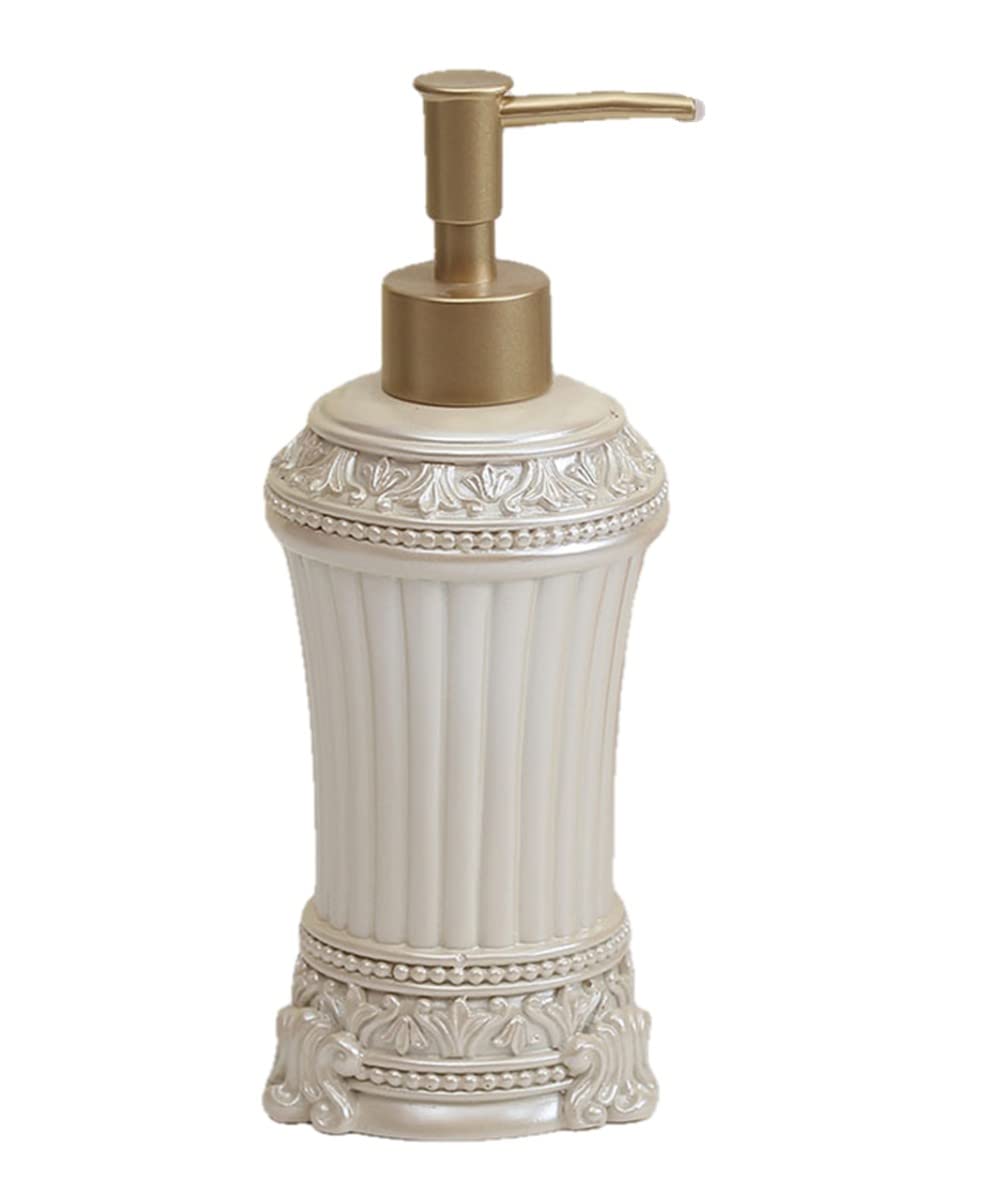 KEXYOAN Liquid Soap Dispenser, Hand for Kitchen Sink with Gold Pump, Countertop Dish Dispensers, Decorative Relief Cobblestone Beige Resin(Beige)