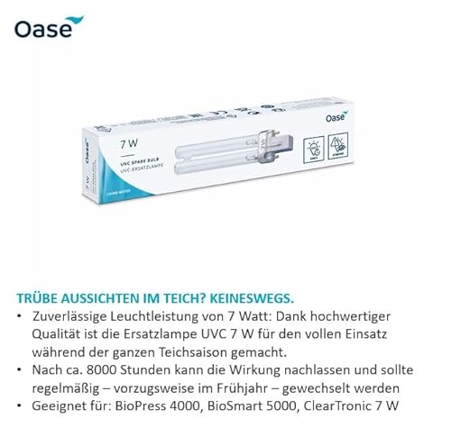 OASE 57111 Ersatzlampe UVC 7 W - UVC-Lampe, passend für BioSmart 5000, BioPress 4000, ClearTronic 7 W, zur Algenbekämpfung, Weiß
