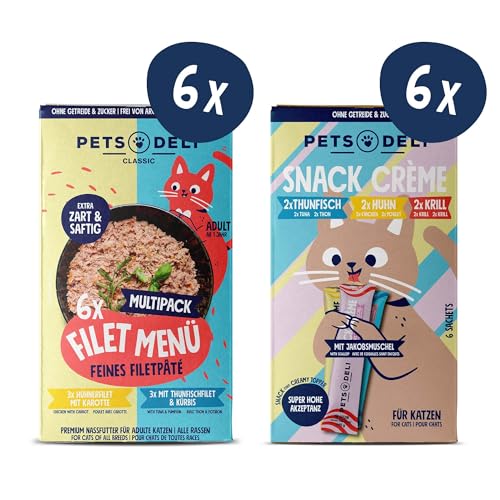 Pets Deli Bundle für Katzen mit Filet Menü Nassfutter Multipack und Cremesnack Multipack 1020g