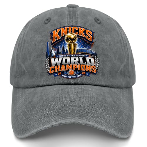 2026 Knickses Basketball Finals Champions Hat for Womens Vintage Washed Distressed Baseball Cap Light Grey