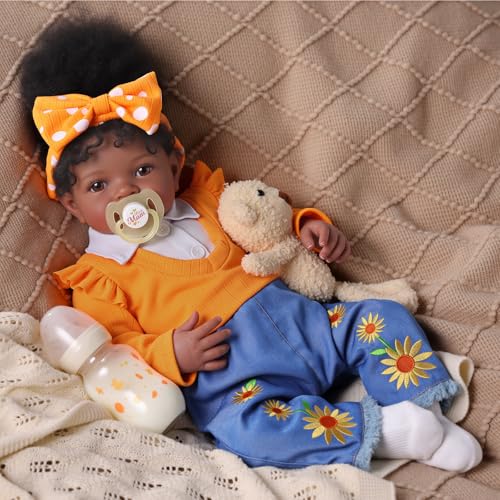 Muñeca Reborn bebé negra 20 pulgadas ropa y accesorios miniatura 6