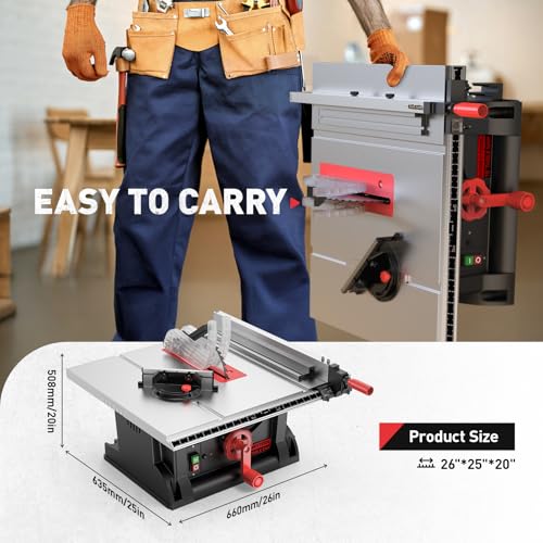 Marvtool 4600RPM Portable Table Saw 10 inch, 15Amp Tablesaw, 90°Cross Cut & 0-45°Cutting, Multifunctional Benchtop with 36T Blade for DIY, Furniture Making, Woodworking thumbnail 3