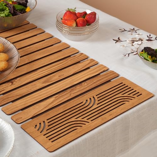 Image of HOME 360 Modern Slat Table Runner | Decorative Finish MDF Slats with Intricate Cut-Out Patterns | Rollable Table Centerpiece for Dining Room, Kitchen | (TAN 2, 14X36 INCH)