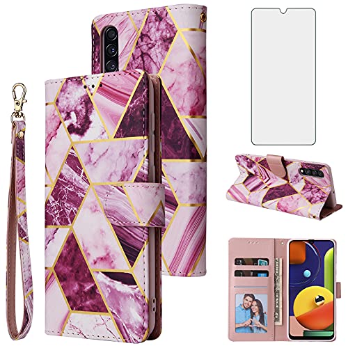 Samsung Galaxy A20e étui portefeuille cuir avec verre trempé violet