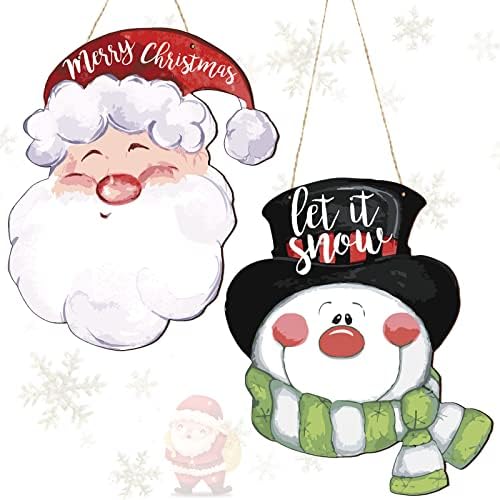 2 Pieces Christmas Santa Claus Snowman Door Signs Hanging
