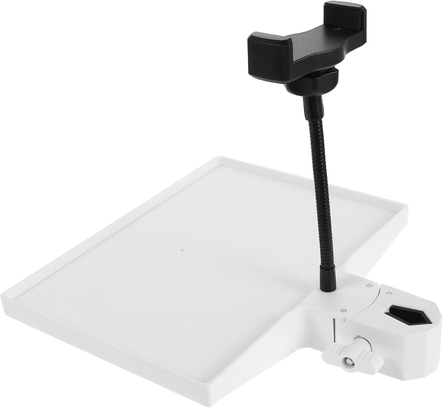 Clamp-on Microphone Stand Tray with Adjustable Abs Shelf and Gooseneck Phone Holder, Versatile Compatibility for Karaoke and Online Teaching, Sound Card and Music Stand Accessory