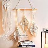 Macramé para colgar en la pared, decoración de pared con borlas de hoja tejida, cordón de macramé, arte de pared para apartamento, dormitorio, sala de estar, color beige