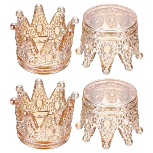 uxcell 4 Pack Tealight Candle Holder, 3 Inch Glass Crown Candle Holder Incense Holder Candlestick for Tea Light Aromatherapy Wedding Table Centerpiece, Brown