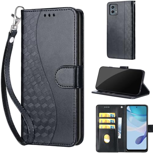 Étui portefeuille Moto G 5G 2023 rabat cuir femme noir porte-carte