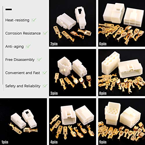 Swpeet 400 Pcs 6.3mm Automotive Electrical Wire Connector Kit - 1, 2, 3, 4, 6, 8, 9 Pin (Assortment Kit), 6.3 mm - Image 4