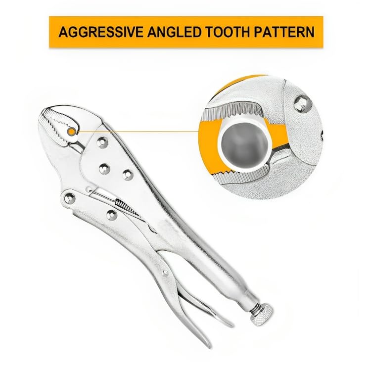 Image of Curved Jaw Locking Pliers, 10 inch Curved Jaw Pliers- Carbon Steel Vise Grips - Hardened Milled Jaws for Maximum Grip - Classic Trigger Release