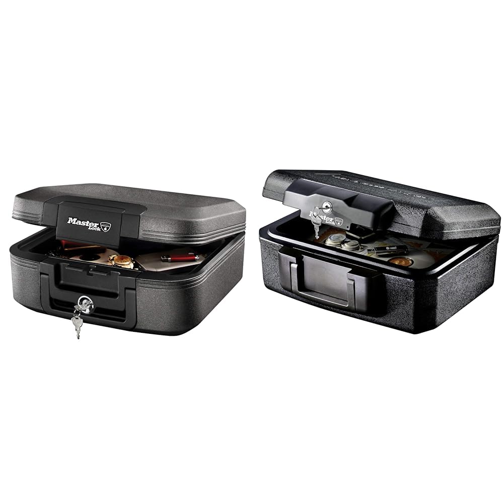 Master Lock Coffre fort anti feu et étanche à clef, triple protection - vol, incendie et inondation & Coffre Fort anti feu à clef, double protection - vol et incendie, 5L, 15.5x36.2x28.4cm