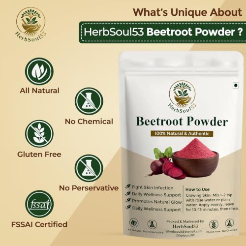 Image of Organic Pure Beet Root Powder (100 Gm) Pure Beetroot /Chukandar Powder Natural Superfood for Drinking, Smoothies, Juice, Face Pack & Hair Care | Rich in Antioxidants & No Added Preservatives