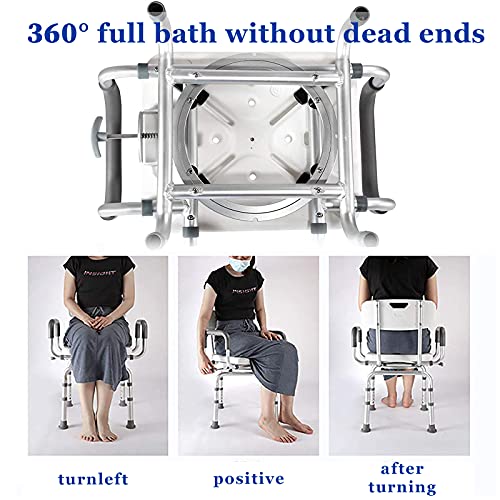 Taburete de ducha giratorio, asiento de baño ajustable con brazos, diseño antideslizante impermeable, carga máxima de 180 kg para mayor seguridad