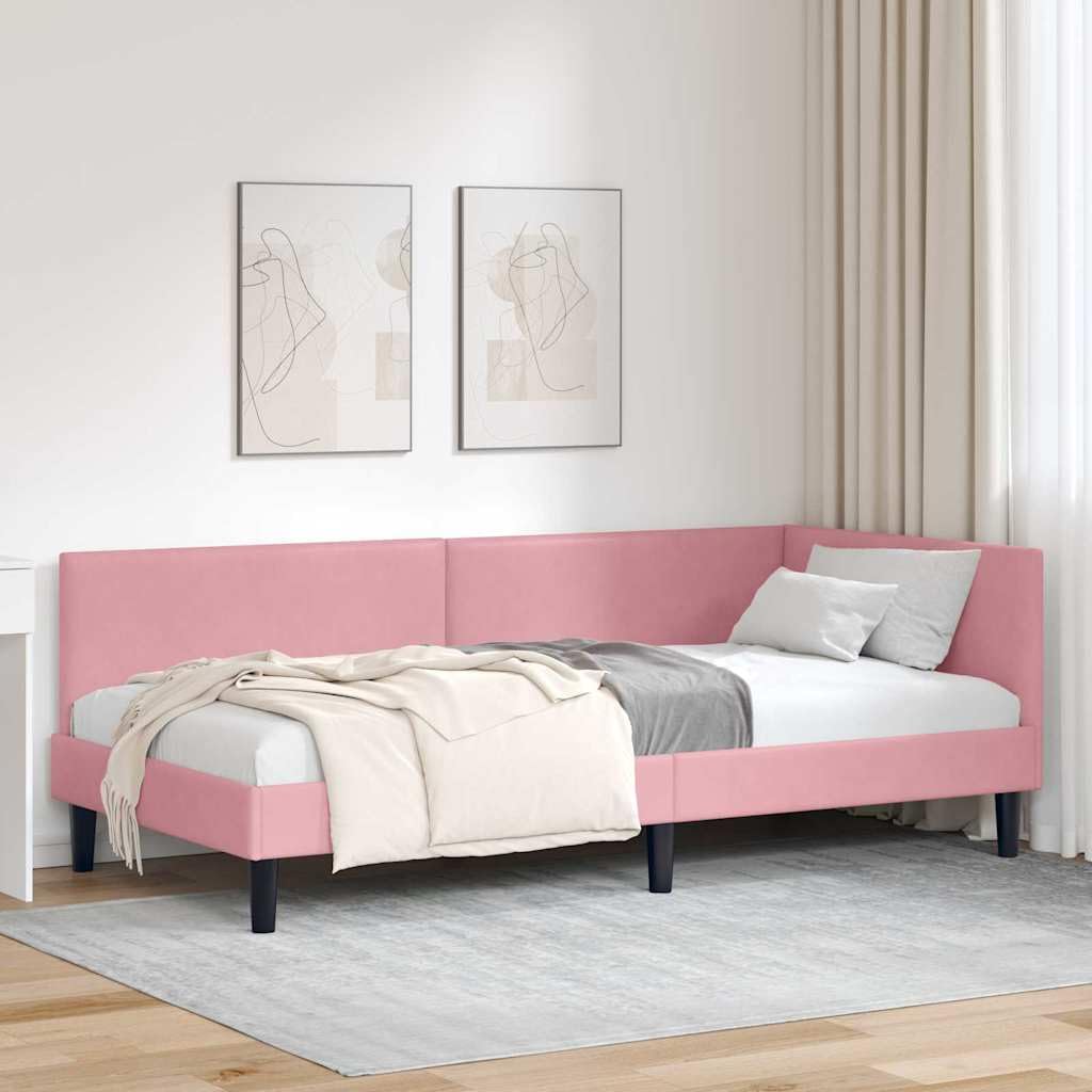 vidaXL Rama łóżka narożnego Z zagłówkiem Różowy 90 cm x 200 cm Aksamit