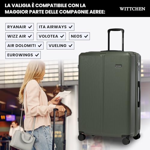 Wittchen Stripes Line Set Di Valigie 3 Pezzi | (36/65/96 L) In Abs Rigido, 4 Ruote 360°, Lucchetto A Combinazione & Manico Telescopico | Valigia Cabina/Media/Grande - Colore: Kaki - 7