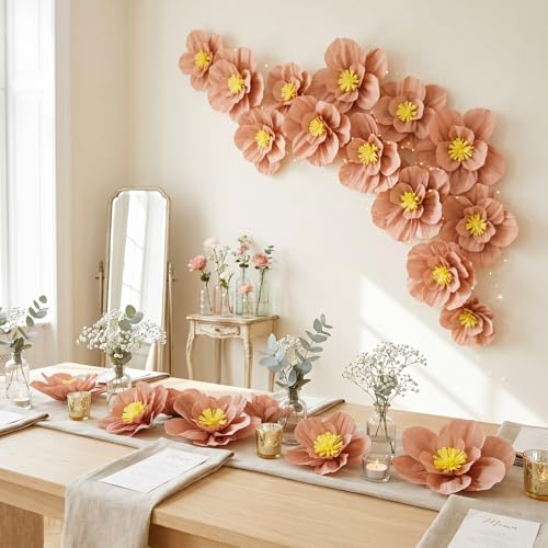 Image of Cholemy 24 Pcs Tissue Paper Flowers, Crepe Paper Flowers Decorations 8 inch 10 inch 12 inch for Wedding Party Baby Bridal Shower Carnival Party Birthday Nursery Wall Decor (Dusty Pink)