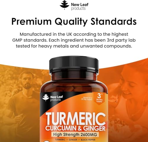 Turmeric Tablets 2600mg with Black Pepper & Ginger - 95% Curcumin Extract -180 Turmerics and Black Pepper Tablets (3 Months) High Strength Active Turmeric Supplements Not Capsules,By New Leaf - Image 6