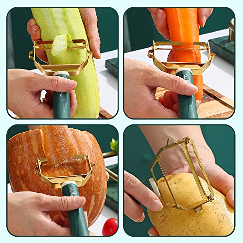 Vandhome Mulitfunctional Fruit Vegetable Peeler, Kitchen Gadgets Carrot Potato Peeler With Stainless Steel Slicer Blades, Non-Slip Silicone Handle, Dishwasher Safe (Green-A) #TOP1