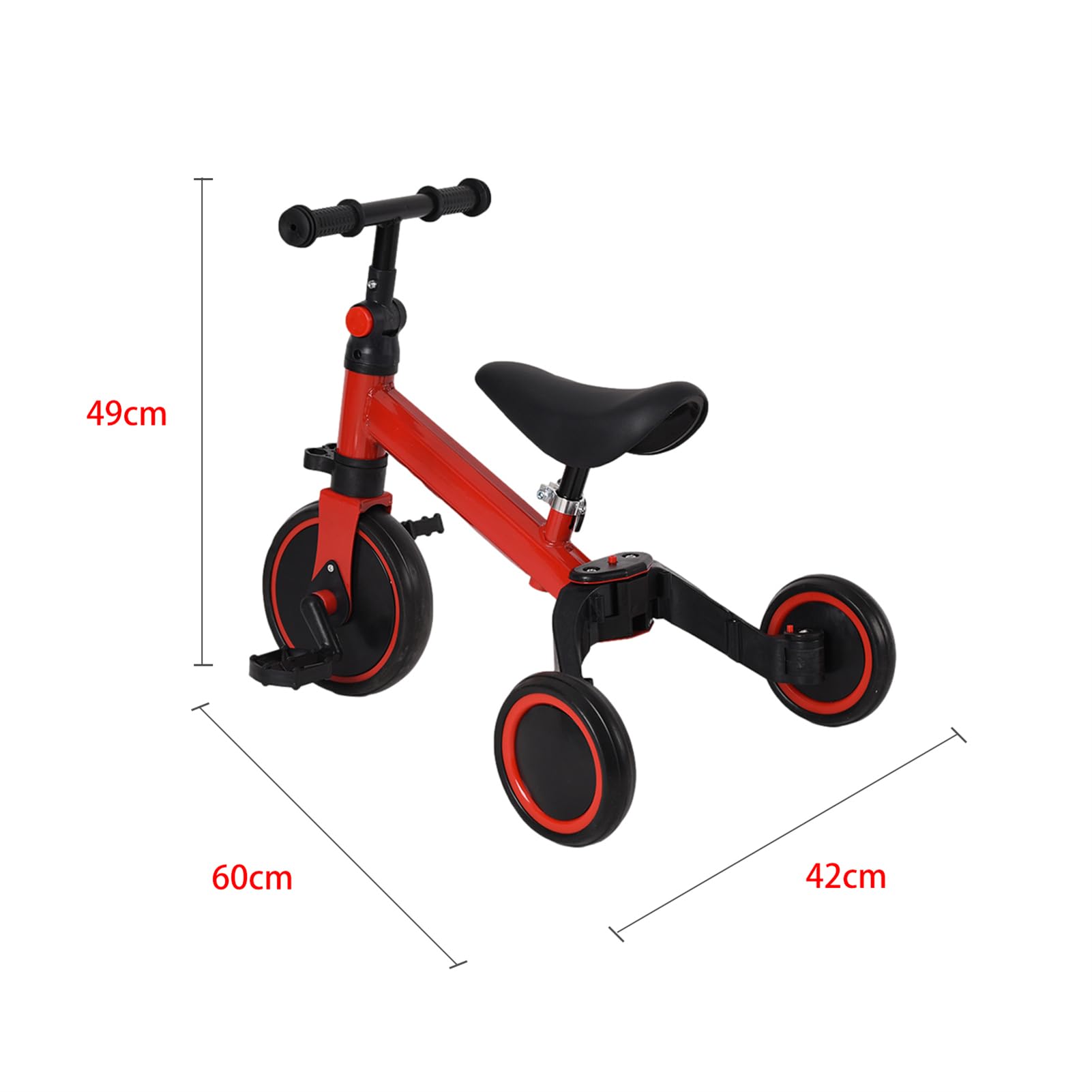 Homewell Triciclo bambino evolutivo, Kinderkraft Velo Triciclo 2 in 1, con funzione Draisienne e Ride, regalo Bebe 1-5 anni senza freni, 04, rosso)