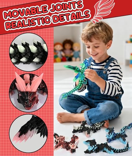 GemmiCho 3D Printed Dragon with Wings Glow in The Dark, 7.5" 3D Dragon Toys for Kids, 3D Dragon for Stress Relief, 3D Printed Animals Figurines Fidget Dragon Toys for Boys Kids Teen 5-7 4-6 8-12 — view 6