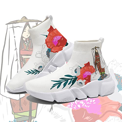 Women's Sock Shoes Japanese Flower Shoe for Women High Top Tennis Fashion Sneakers4