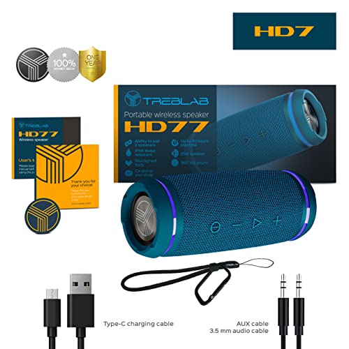 Treblab Hd77 Blue-Bluetooth Portable Speaker-360° Hd Surround Sound-Wireless Dual Pairing-30W Of Stereo Sound-Dualbass Technology - Ipx6 Waterproof Design With Up To 20H(Renewed) #TOP6