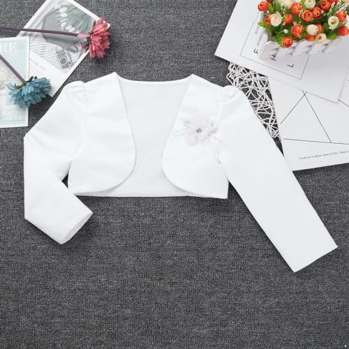 Hularka Baby Girls Long Sleeves Bolero Shrugs 3D Applique Cropped Cardigan Tops Wedding Bridesmaid Dress Cover Up3