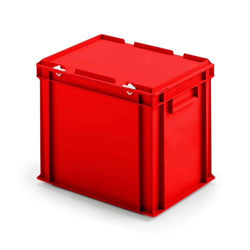 3 boîtes Euro en Plastique avec Couvercle à Charnière - Dimensions : 400 x 300 x 330 mm - Rouge