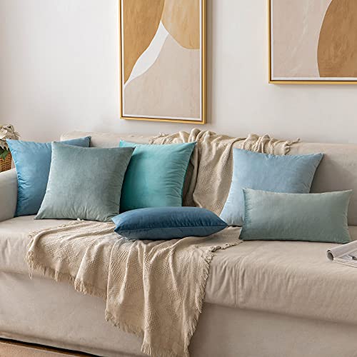 Image of MIULEE Pack of 2 Velvet Soft Solid Decorative Square Throw Pillow Covers Set Cushion Case for Sofa Bedroom Couch 12x20 Inch Blue Grey