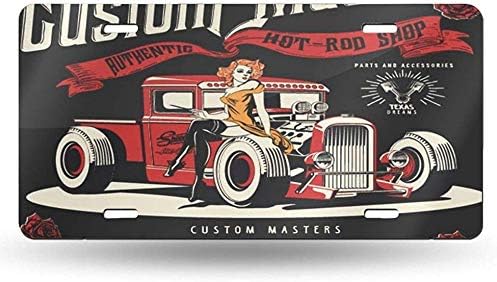 YISONG Placa de metal genial, clásico rojo vintage Hot Rod Cars y Pin Up para niñas, placa decorativa delantera de automóvil de 6 x 12 pulgadas