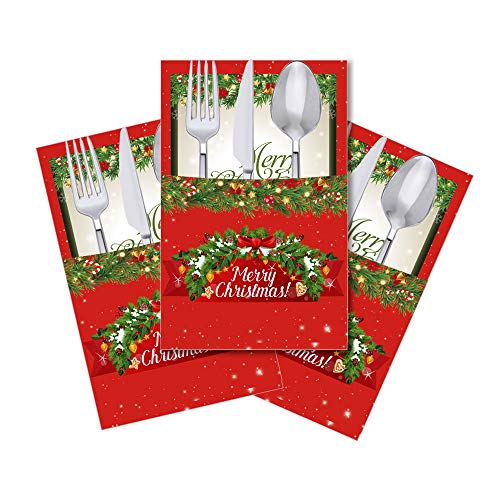 Christmas Cutlery Holders, 12pcs Paper Christmas Tableware Bags, Cutlery Pockets for Christmas Party Decorations and New Year Party