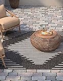 Unique Loom Outdoor Modern Collection Area Rug - Tambor (7' 1" Square, Charcoal Gray/Ivory)