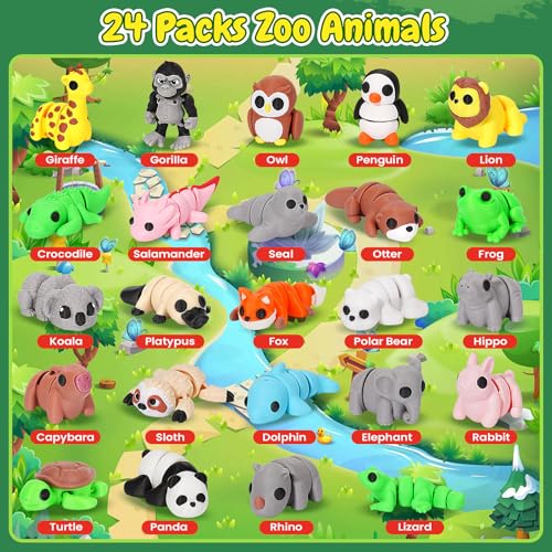 Image of YILCER 24PCS Mini 3D Printed Animals Articulated Flexible Toy Easter Basket Stuffers for Kids Easter Egg Fillers Tiny Animals Figurines Cute Pocket Pets Desk Ornaments Valentines Gifts for Kids