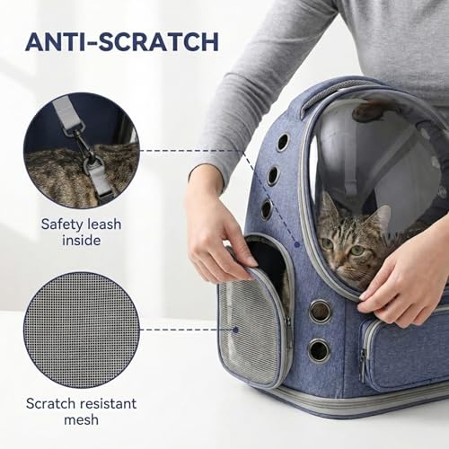 Image of MAK7 Cat Carrier Backpack for Cats, Dogs & Kittens, Astronaut Window Pet Travel Bag with Wide Straps, Foldable Lightweight Design & Heavy Base Pad, Light Blue