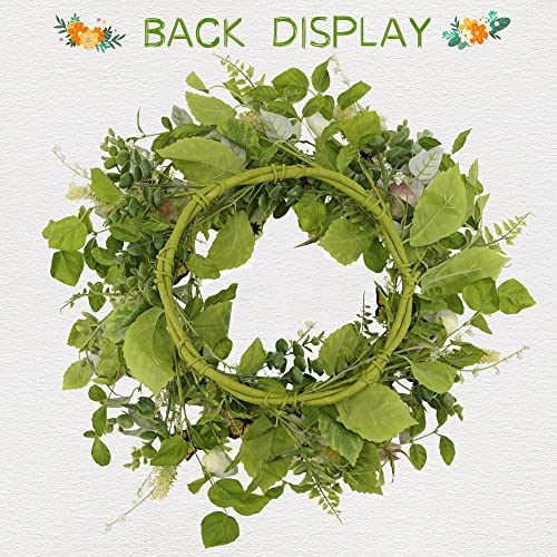 Ynylchmx 20" Spring Flower Wreath With White Flower & Green Eucalyptus Leaves & Butterfly, Artificial Wreath Green Foliage Wreath For Wall Window Farmhouse Party Holiday Home Decor #TOP6