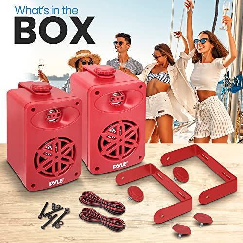 Image of Pyle Indoor Outdoor Speakers Pair - 200 Watt Dual Waterproof 3.5 inch 2-Way Full Range Speaker System w / 1 /2 inch High Compliance Polymer Tweeter - in-Home, Boat, Marine, Deck, Patio, Poolside (Red) -PDWR35RD