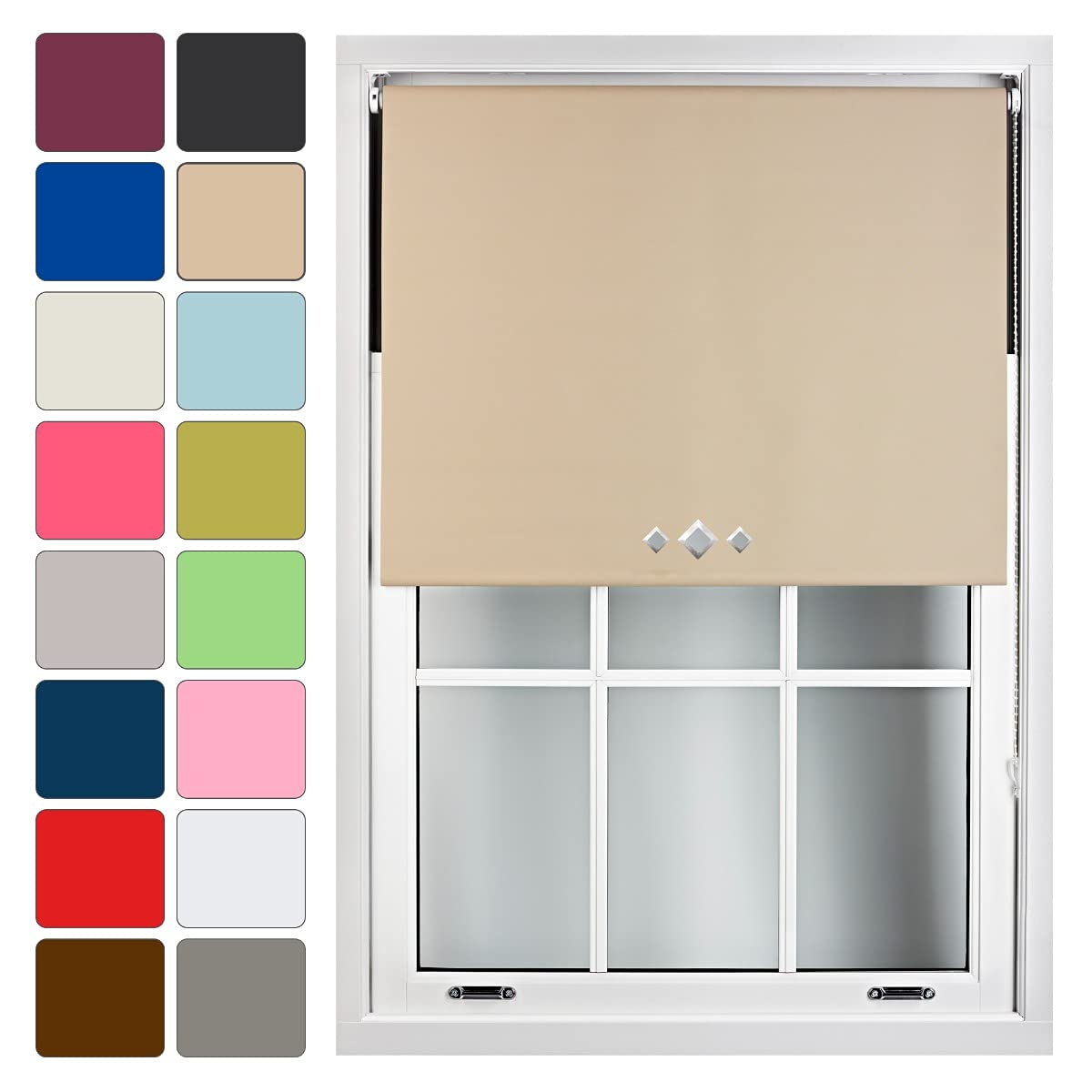 Furnished Blackout Roller Blind with Triple Diamond Eyelets Made to Measure, Cappuccino, 180cm x 165cm