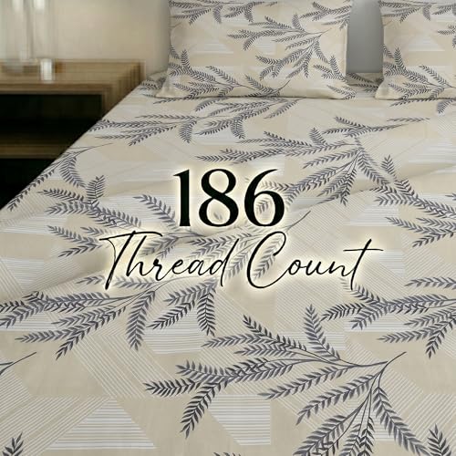Image of Mafatlal 186 TC Metro Cotton King Size Bedsheet | 108 x 108 Inch|Soft, Breathable & Lightweight | Includes 2 Pillow Covers| Cream Black 2