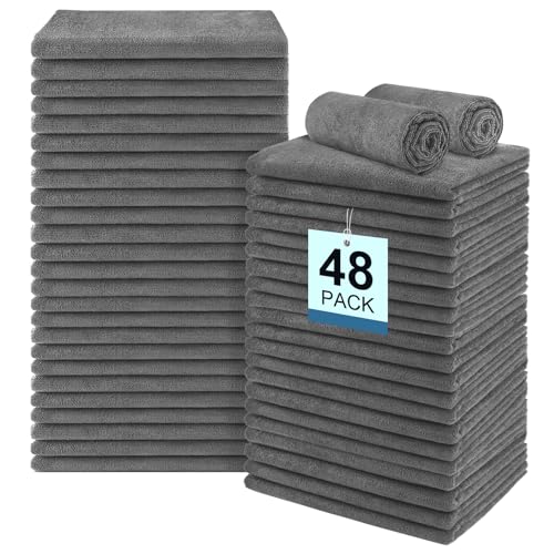 Image of UNIMADE 48 Pack Gym Towels Set - Highly Absorbent and Quick Drying Microfiber Salon Towels, Premium Hand Cloths for Bathroom, Gym, Shower, Hotel, and Spa - 16x27 inch (Grey)