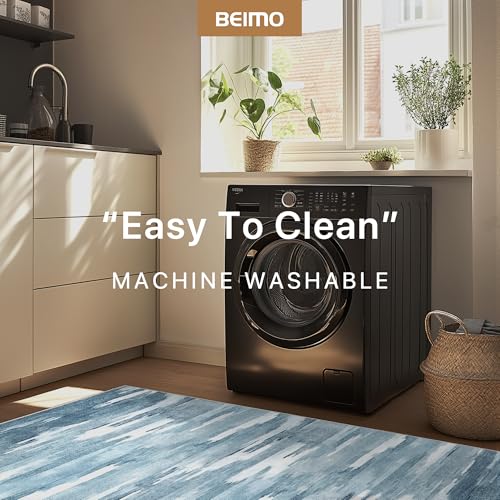 Area Rugs 8x10 Machine Washable Rug for Bedroom Living Room Dining Room, Large Modern Abstract Soft Rugs, Indoor Low Pile Carpet with Non Slip Rubber Backing, Glacial Blue