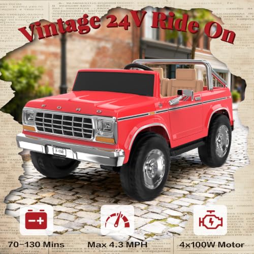 Image of ANPABO Licensed Ford F-150 24V 2 Seater Ride on Car for Kids, Coral Red