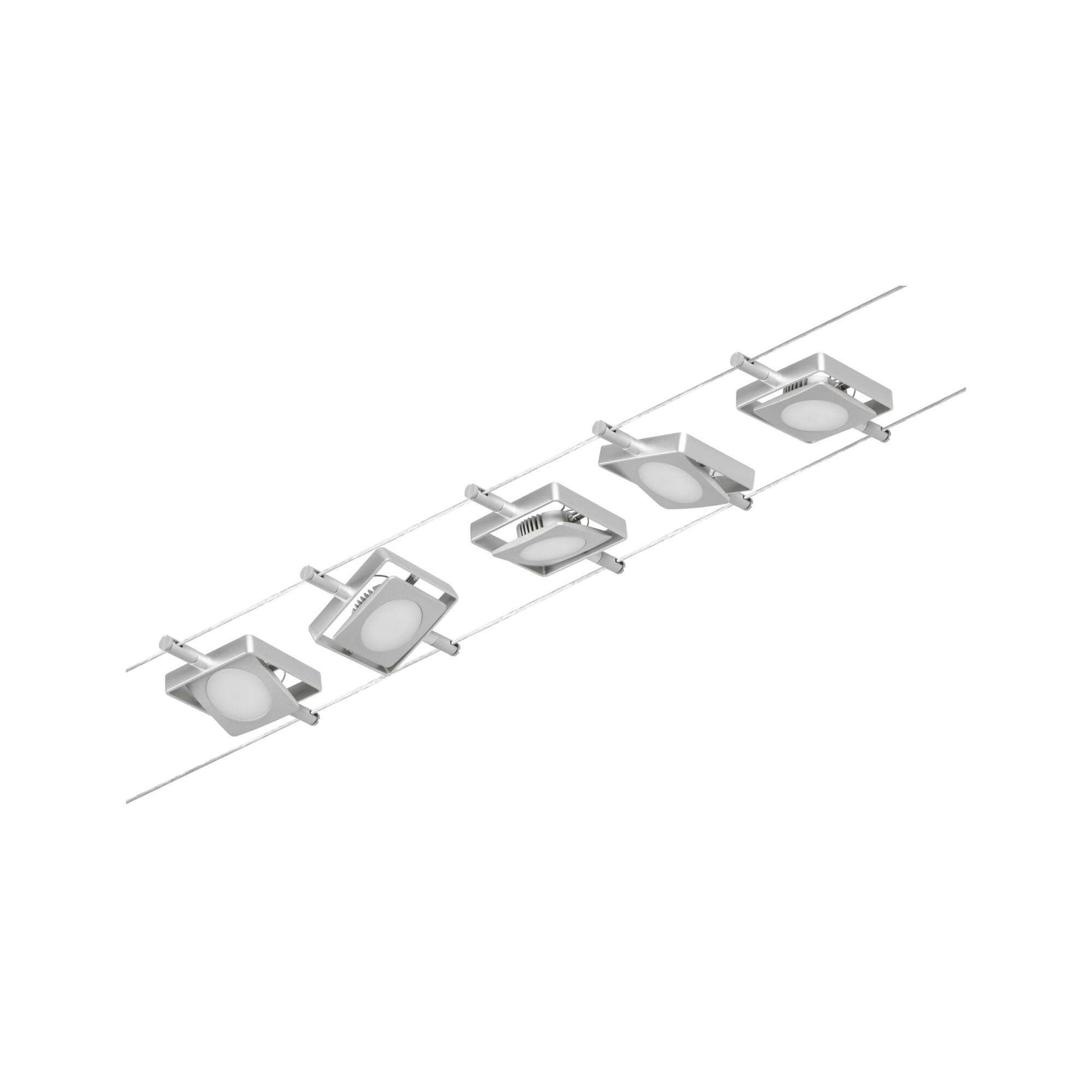 Paulmann 94420 Corduo Kit de système à câble LED RoundMac DC, 5 x 4,5 watts inclus, extensible, chrome mat, chrome, câble métallique, 3 000 K