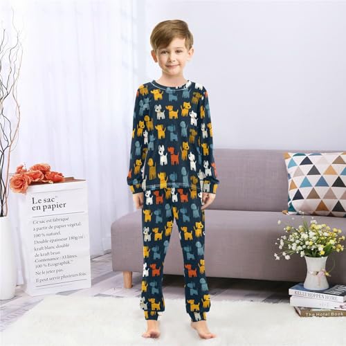 Long Sleeve Pajama Set for Girls Boys,Colorful Dogs on Background Comfy Crewneck Sleepwears,Soft Kid's Homewear Clothes Underwear Sets 8T4