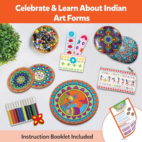 Image of Little Berry Indian Art Forms Kits | Paper, Wood Ultimate 6 in 1 DIY Art & Craft Kit for Kids | Create 20+ Projects | Learn Lippan, Warli, Block Printing, Mandala & Madhubani Painting Kit | DIY Toys