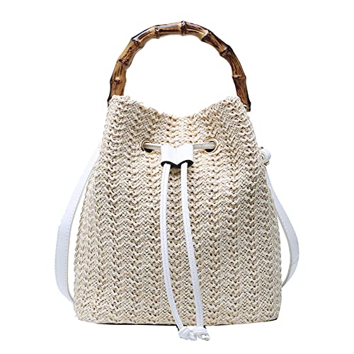 junerain Stroh-Umhängetasche mit Bambus-Handgriff, große Stroh-Handtasche für Frauen, Sommer-Stroh-Umhängetasche am Meer, gewebte Damen-Strohtaschen für den Urlaub Cover